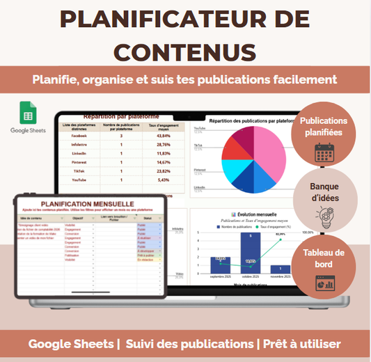 Template Google Sheets planificateur de contenus - Organiser idées, planifier publications et suivre ce qui est publié